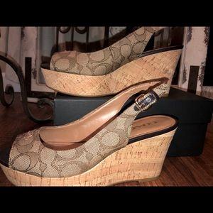 Coach peep toe wedges size 7
